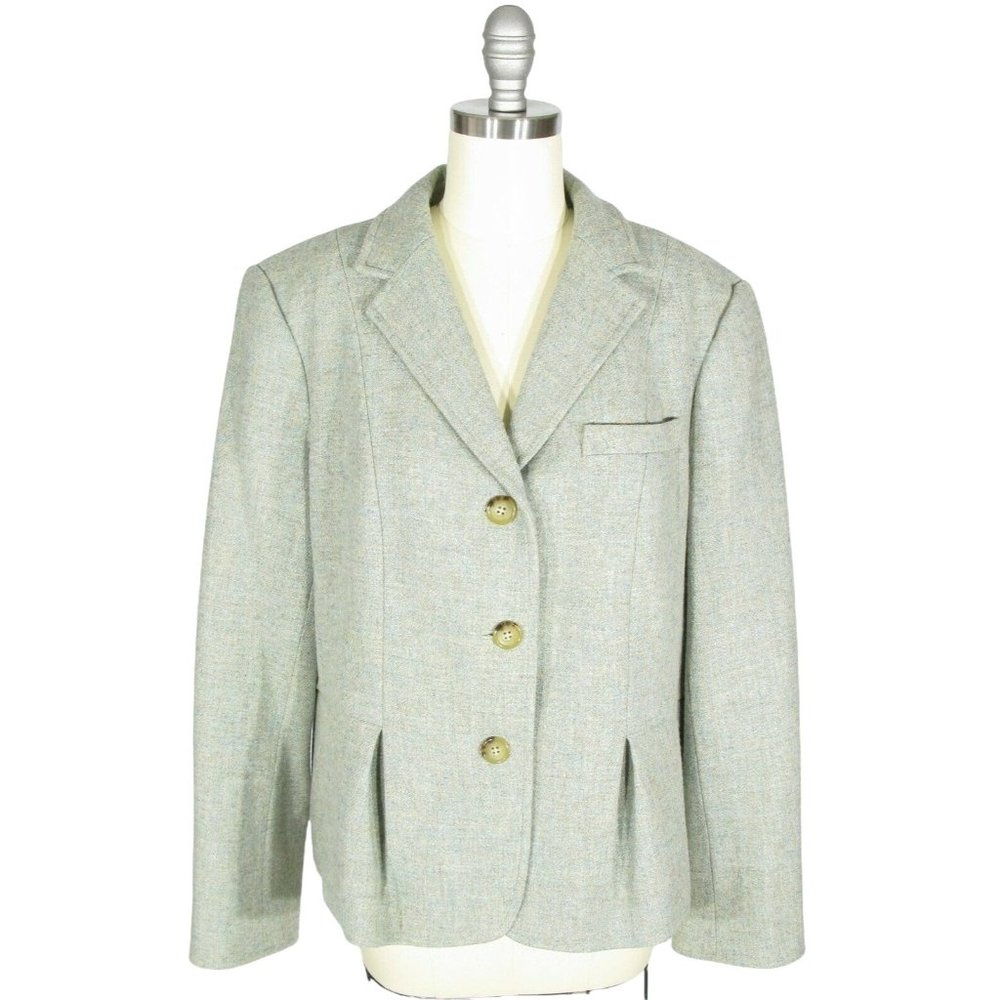 TALBOTS Size 16P 16 Petite Sea Green Wool Pleated Three Button Blazer